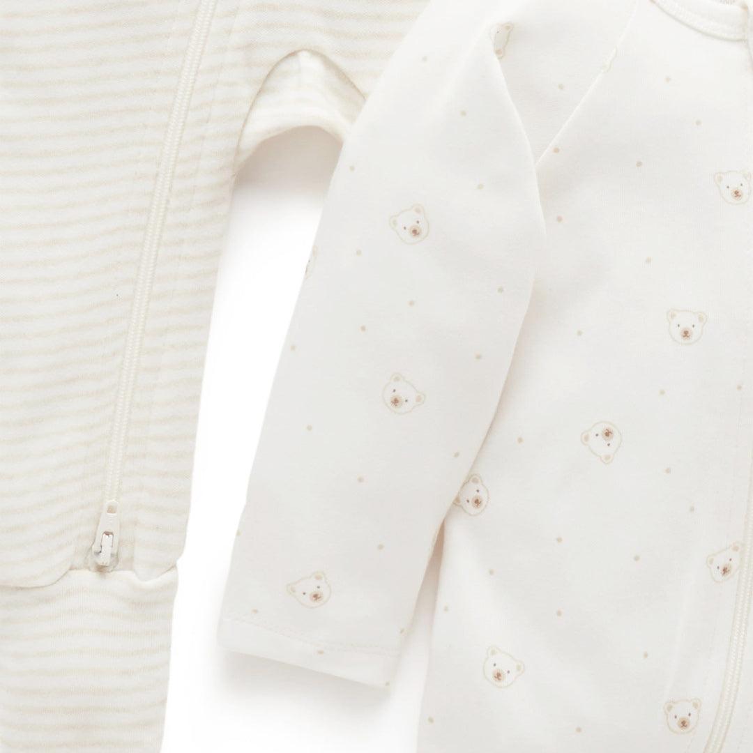 Purebaby 2 Pack Zip Sleepsuit - Vanilla Bear Pack-Sleepsuits-Vanilla Bear Pack-NB | Natural Baby Shower