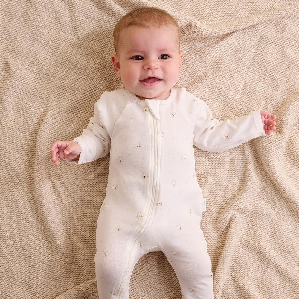 Purebaby 2 Pack Zip Sleepsuit - Vanilla Bear Pack-Sleepsuits-Vanilla Bear Pack-NB | Natural Baby Shower