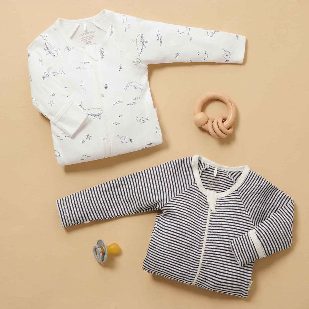 Purebaby 2 Pack Zip Sleepsuit - Vanilla Nautical Pack-Sleepsuits-Vanilla Nautical Pack-NB | Natural Baby Shower