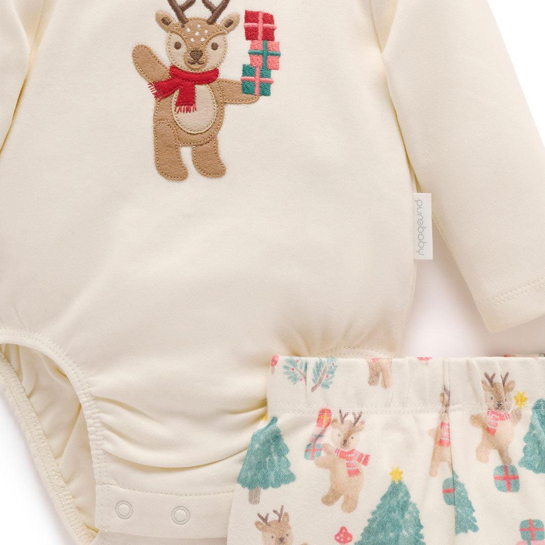 Purebaby 3pc Christmas Outfit - Deer Christmas Print-Clothing Sets-Deer Christmas Print-NB | Natural Baby Shower