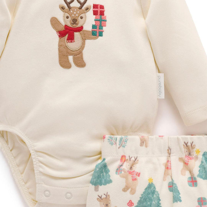 Purebaby 3pc Christmas Outfit - Deer Christmas Print-Clothing Sets-Deer Christmas Print-NB | Natural Baby Shower