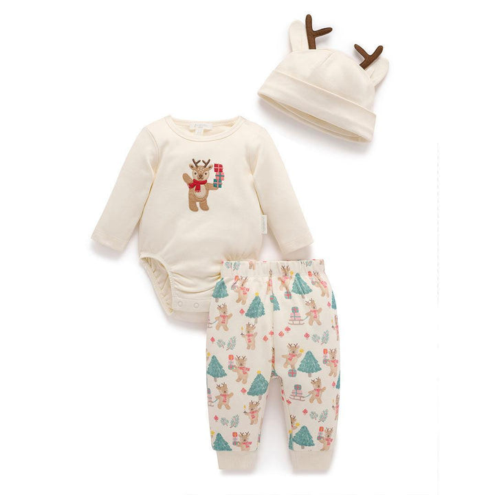 Purebaby 3pc Christmas Outfit - Deer Christmas Print-Clothing Sets-Deer Christmas Print-NB | Natural Baby Shower