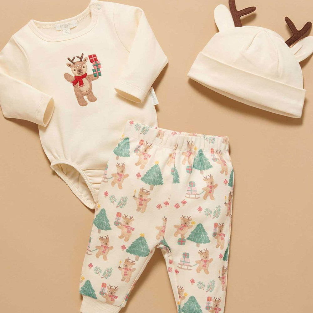 Purebaby 3pc Christmas Outfit - Deer Christmas Print-Clothing Sets-Deer Christmas Print-NB | Natural Baby Shower