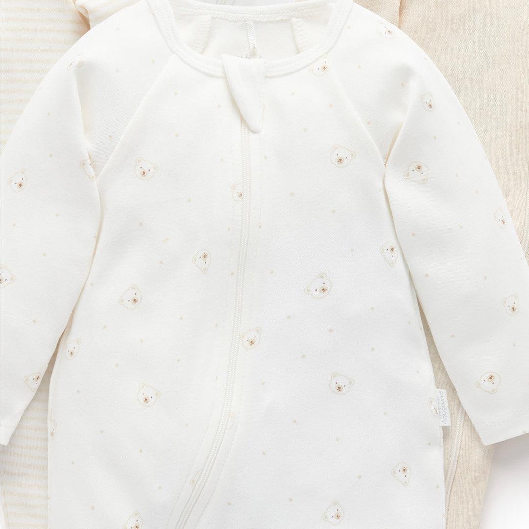 Purebaby 4 Pack Zip Sleepsuit - Vanilla Bear Pack-Sleepsuits-Vanilla Bear Pack-NB | Natural Baby Shower
