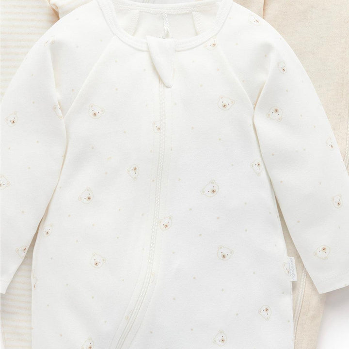 Purebaby 4 Pack Zip Sleepsuit - Vanilla Bear Pack-Sleepsuits-Vanilla Bear Pack-NB | Natural Baby Shower