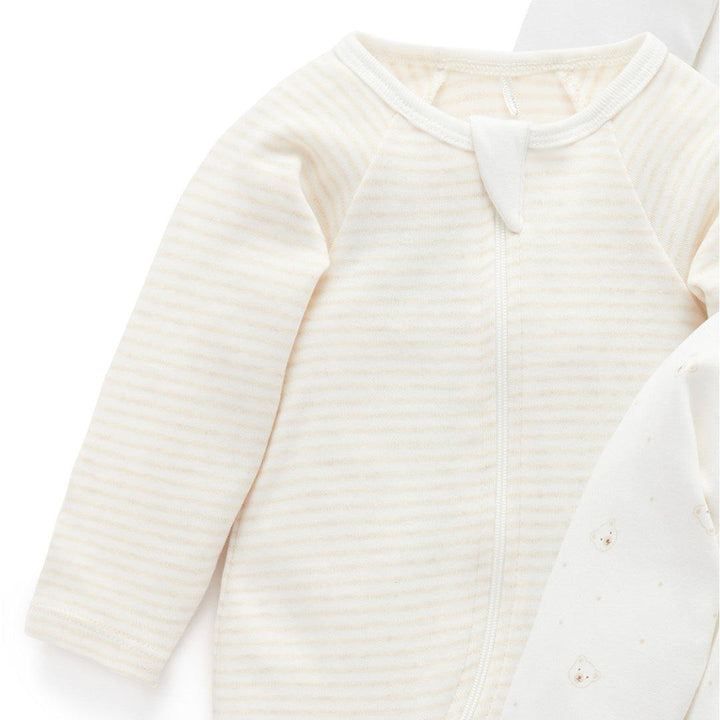 Purebaby 4 Pack Zip Sleepsuit - Vanilla Bear Pack-Sleepsuits-Vanilla Bear Pack-NB | Natural Baby Shower