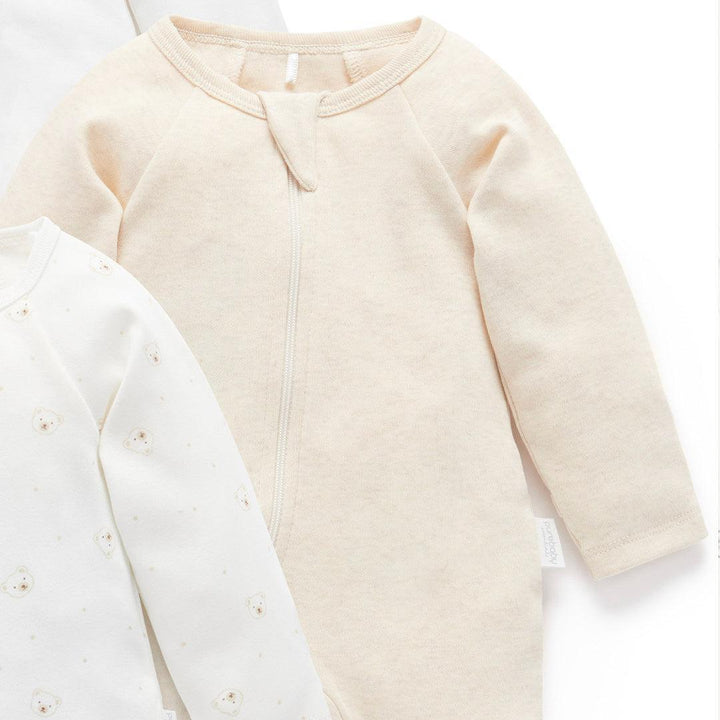 Purebaby 4 Pack Zip Sleepsuit - Vanilla Bear Pack-Sleepsuits-Vanilla Bear Pack-NB | Natural Baby Shower