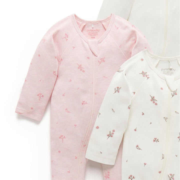 Purebaby 4 Pack Zip Sleepsuit - Vanilla Blossom Pack-Sleepsuits-Vanilla Blossom Pack-0-3m | Natural Baby Shower