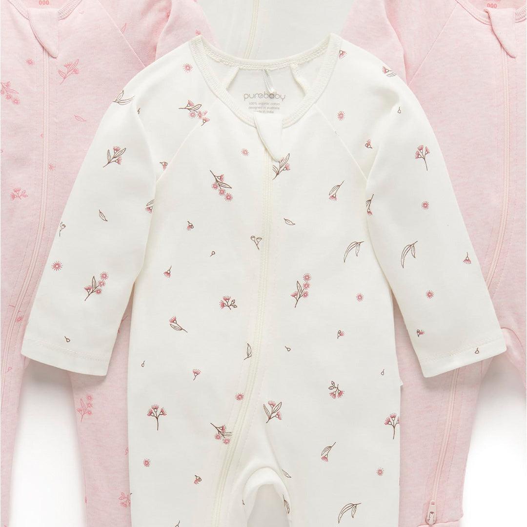 Purebaby 4 Pack Zip Sleepsuit - Vanilla Blossom Pack-Sleepsuits-Vanilla Blossom Pack-0-3m | Natural Baby Shower