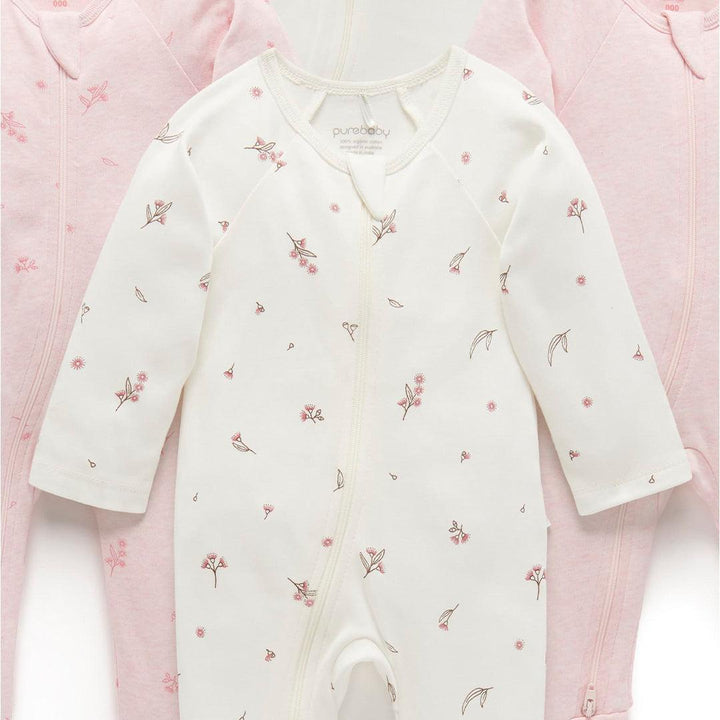 Purebaby 4 Pack Zip Sleepsuit - Vanilla Blossom Pack-Sleepsuits-Vanilla Blossom Pack-0-3m | Natural Baby Shower