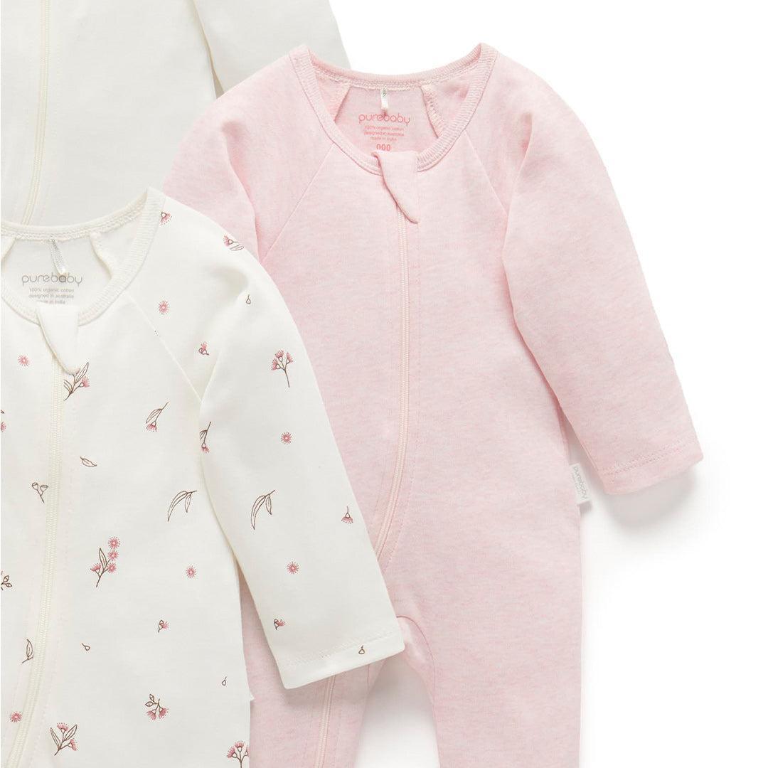 Purebaby 4 Pack Zip Sleepsuit - Vanilla Blossom Pack-Sleepsuits-Vanilla Blossom Pack-0-3m | Natural Baby Shower