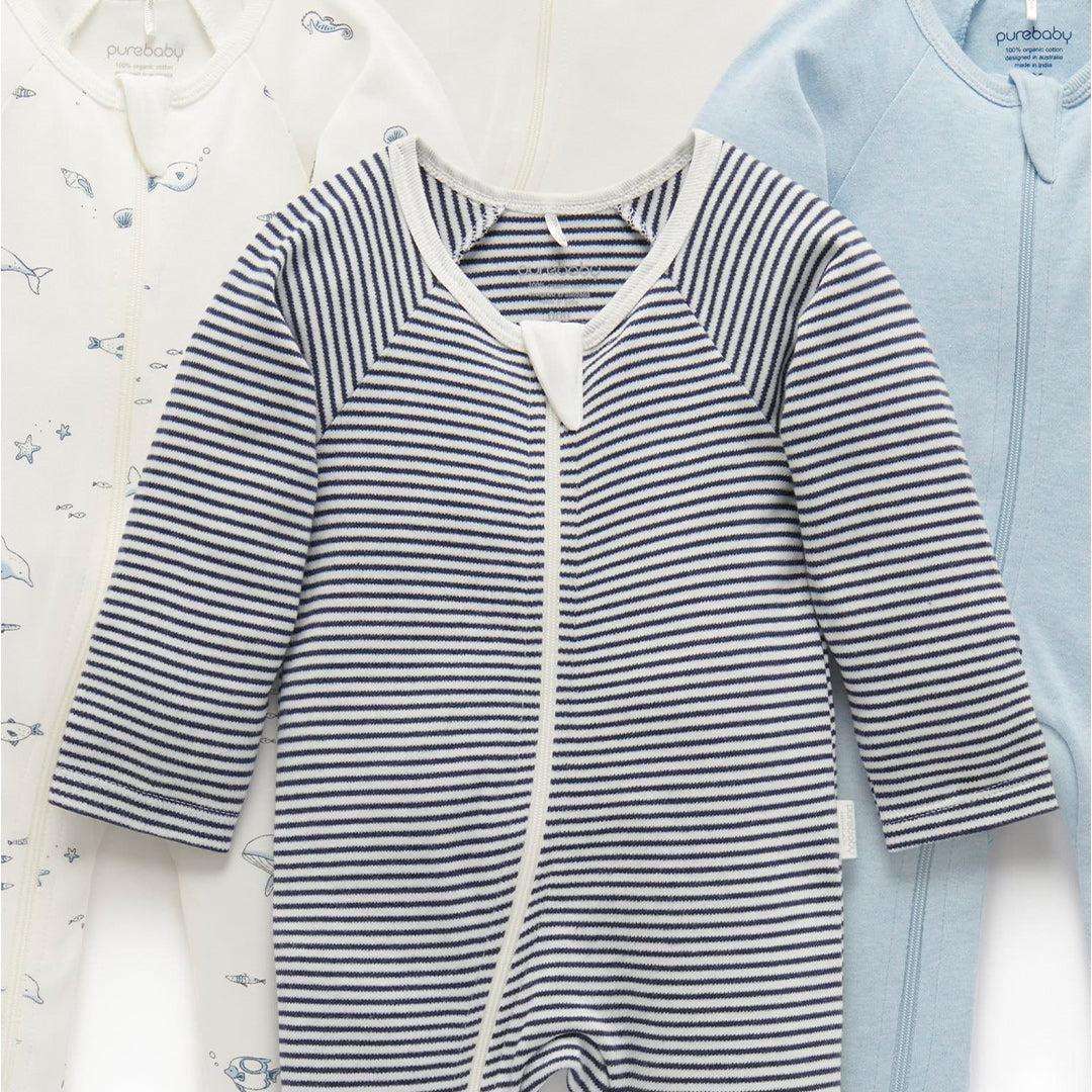 Purebaby 4 Pack Zip Sleepsuit - Vanilla Nautical Pack-Sleepsuits-Vanilla Nautical Pack-0-3m | Natural Baby Shower