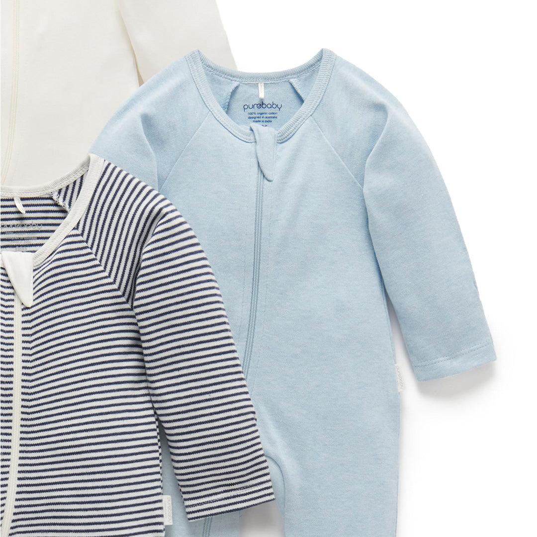 Purebaby 4 Pack Zip Sleepsuit - Vanilla Nautical Pack-Sleepsuits-Vanilla Nautical Pack-0-3m | Natural Baby Shower