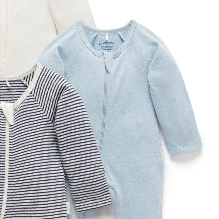Purebaby 4 Pack Zip Sleepsuit - Vanilla Nautical Pack-Sleepsuits-Vanilla Nautical Pack-0-3m | Natural Baby Shower