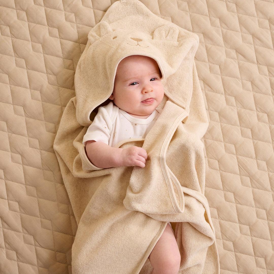Purebaby Bear Hooded Towel - Wheat Melange-Bath Towels-Wheat Melange-One Size | Natural Baby Shower