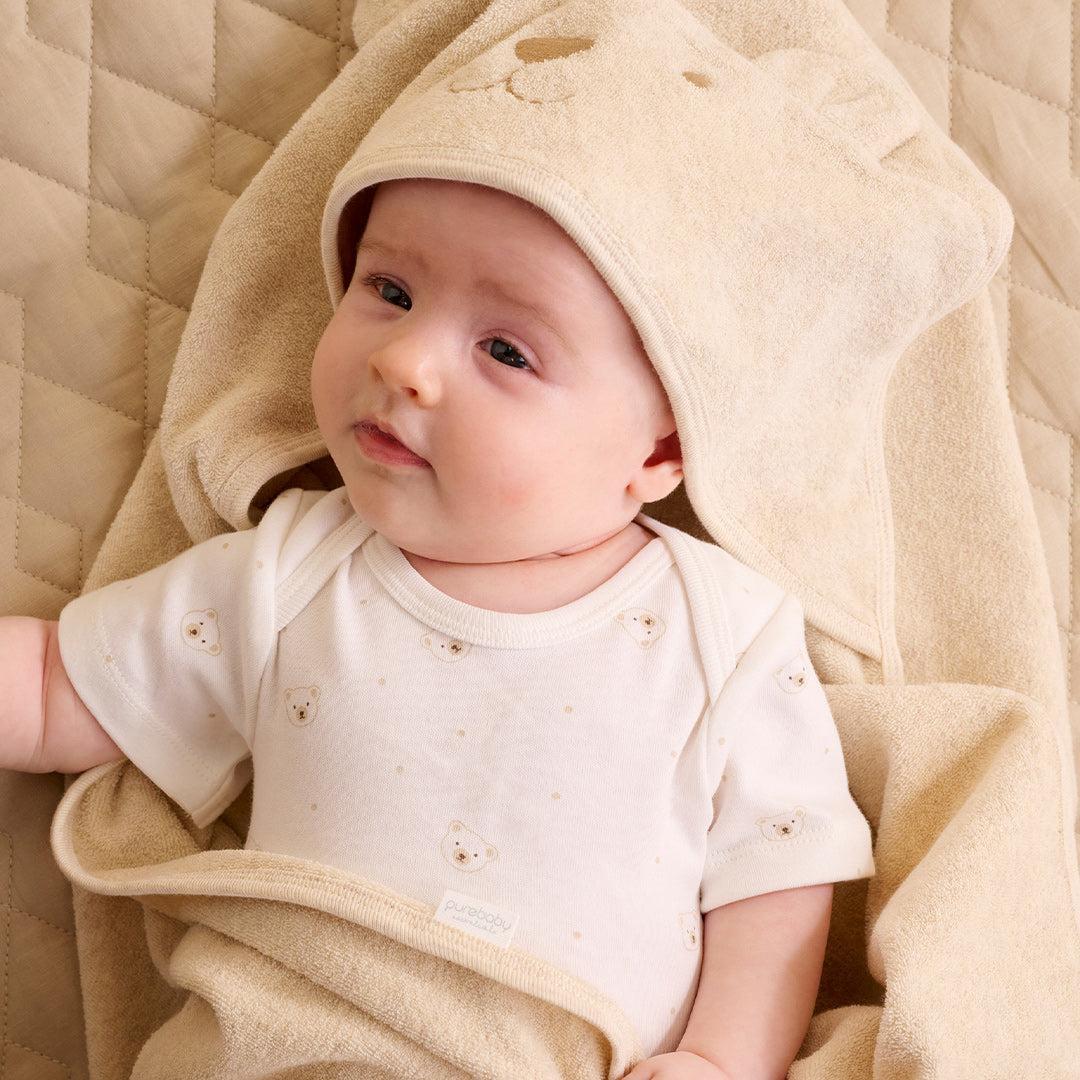 Purebaby Bear Hooded Towel - Wheat Melange-Bath Towels-Wheat Melange-One Size | Natural Baby Shower