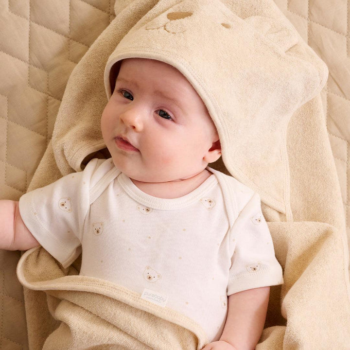 Purebaby Bear Hooded Towel - Wheat Melange-Bath Towels-Wheat Melange-One Size | Natural Baby Shower