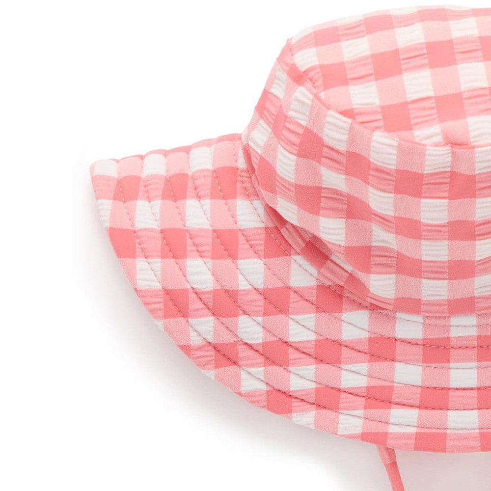 Purebaby Broad Brim Swim Hat - Pomegranate Gingham-Hats-Pomegranate Gingham-S | Natural Baby Shower