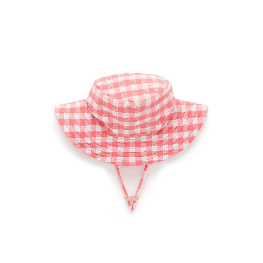 Purebaby Broad Brim Swim Hat - Pomegranate Gingham-Hats-Pomegranate Gingham-S | Natural Baby Shower