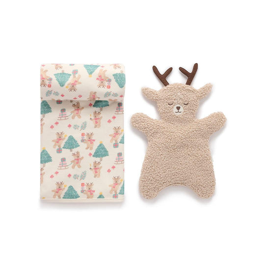 Purebaby Christmas Blanket & Comforter Gift Set - Deer Christmas Print-Blankets-Deer Christmas Print-One Size | Natural Baby Shower