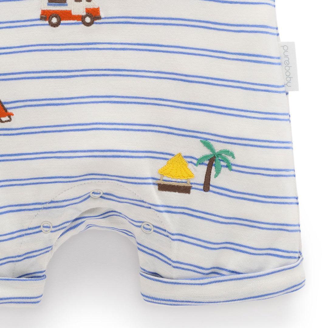 Purebaby Resort Growsuit - Pacific Mini Stripe-Sleepsuits-Pacific Mini Stripe-0-3m | Natural Baby Shower