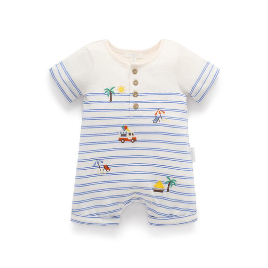 Purebaby Resort Growsuit - Pacific Mini Stripe-Sleepsuits-Pacific Mini Stripe-0-3m | Natural Baby Shower