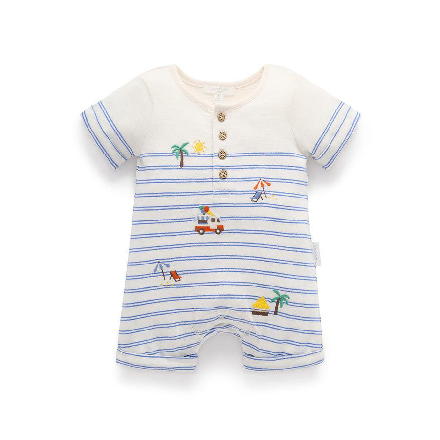 Purebaby Resort Growsuit - Pacific Mini Stripe-Sleepsuits-Pacific Mini Stripe-0-3m | Natural Baby Shower