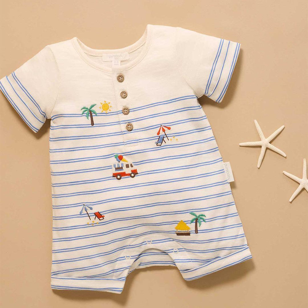 Purebaby Resort Growsuit - Pacific Mini Stripe-Sleepsuits-Pacific Mini Stripe-0-3m | Natural Baby Shower