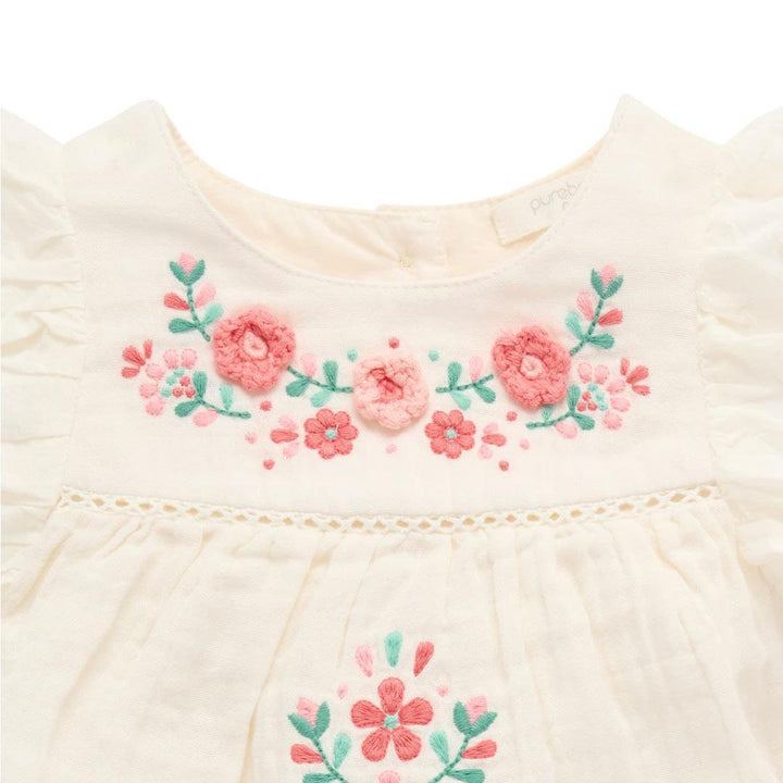 Purebaby Embroidered Romper - Cloud-Rompers-Cloud-0-3m | Natural Baby Shower