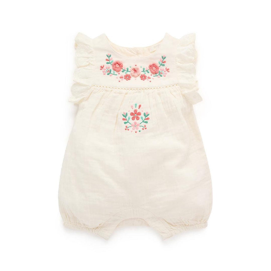 Purebaby Embroidered Romper - Cloud-Rompers-Cloud-0-3m | Natural Baby Shower