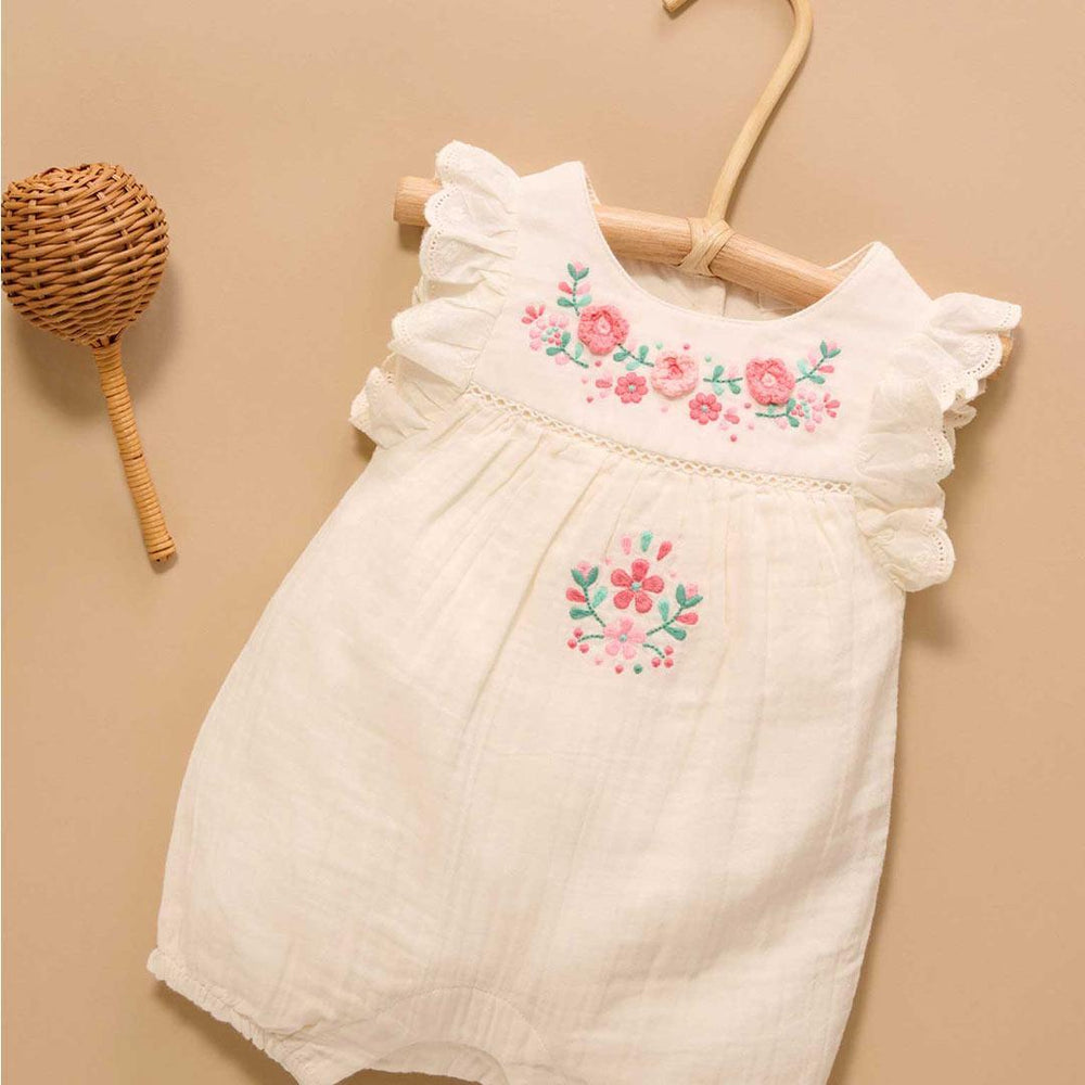 Purebaby Embroidered Romper - Cloud-Rompers-Cloud-0-3m | Natural Baby Shower