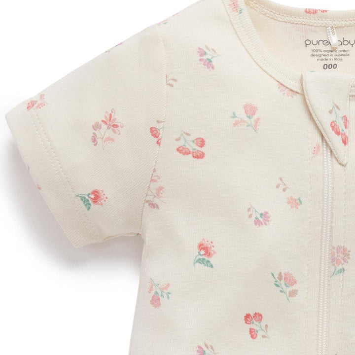 Purebaby 2 Pack Short Sleeved Digital Growsuit - Emilia Print-Sleepsuits-Emilia Print-0-3m | Natural Baby Shower