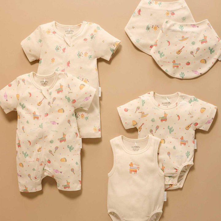 Purebaby 2 Pack Short Sleeved Digital Growsuit - Pinata Print-Sleepsuits-Pinata Print-0-3m | Natural Baby Shower