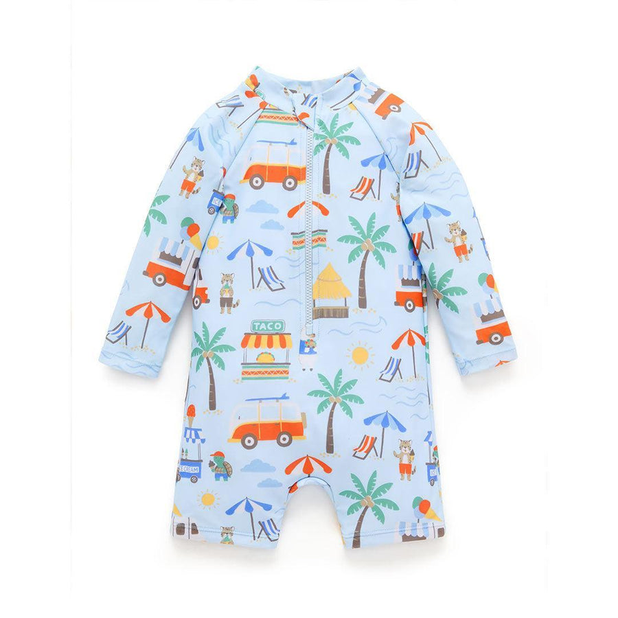 Purebaby Printed Long Sleeved Sunsuit - Cancun Print-Swimsuits-Cancun Print-3-6m | Natural Baby Shower