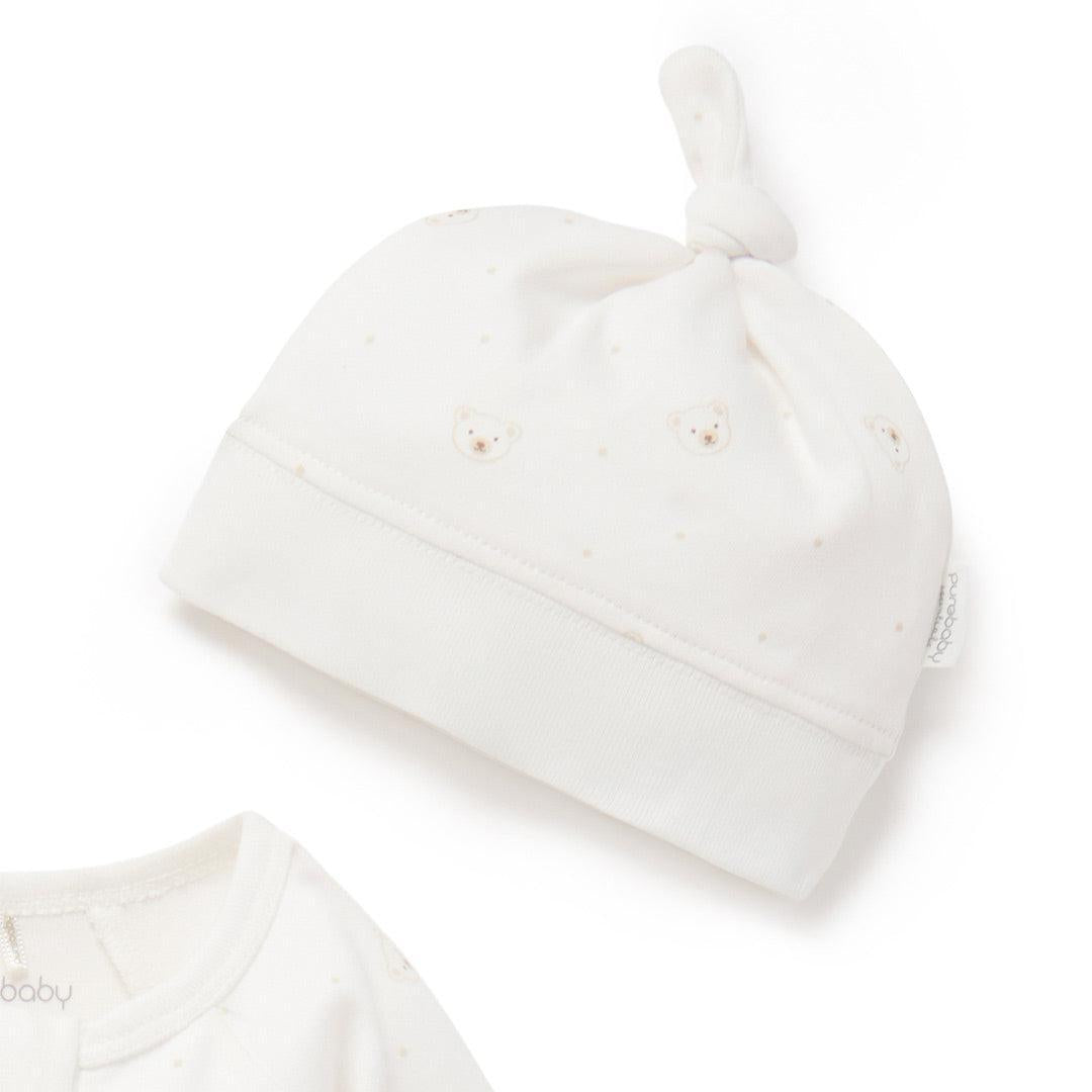 Purebaby Zip Sleepsuit & Hat Set - Vanilla Bear-Clothing Sets-Vanilla Bear-NB | Natural Baby Shower