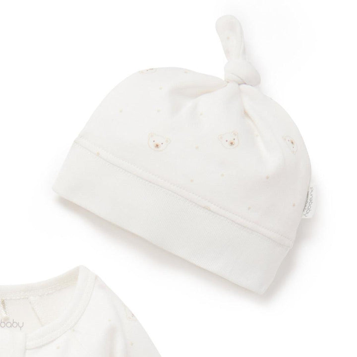 Purebaby Zip Sleepsuit & Hat Set - Vanilla Bear-Clothing Sets-Vanilla Bear-NB | Natural Baby Shower