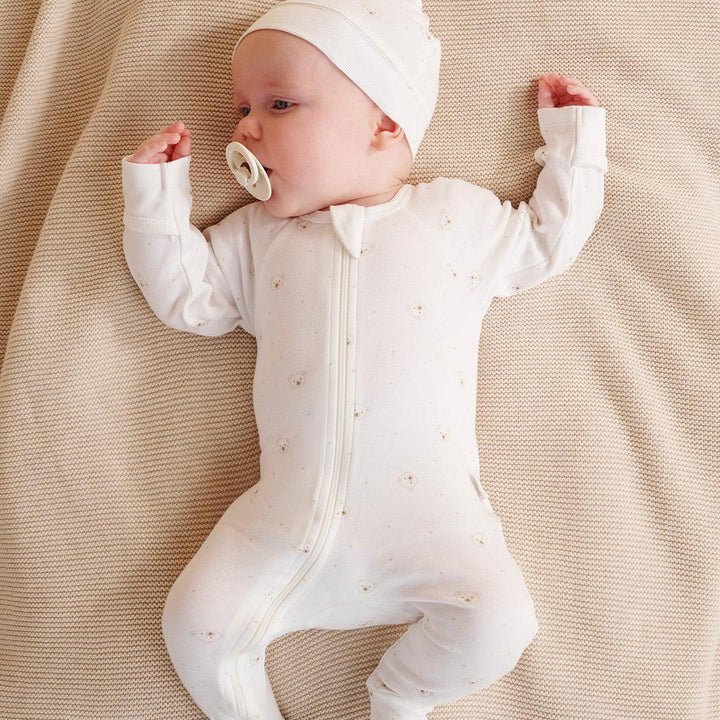 Purebaby Zip Sleepsuit & Hat Set - Vanilla Bear-Clothing Sets-Vanilla Bear-NB | Natural Baby Shower