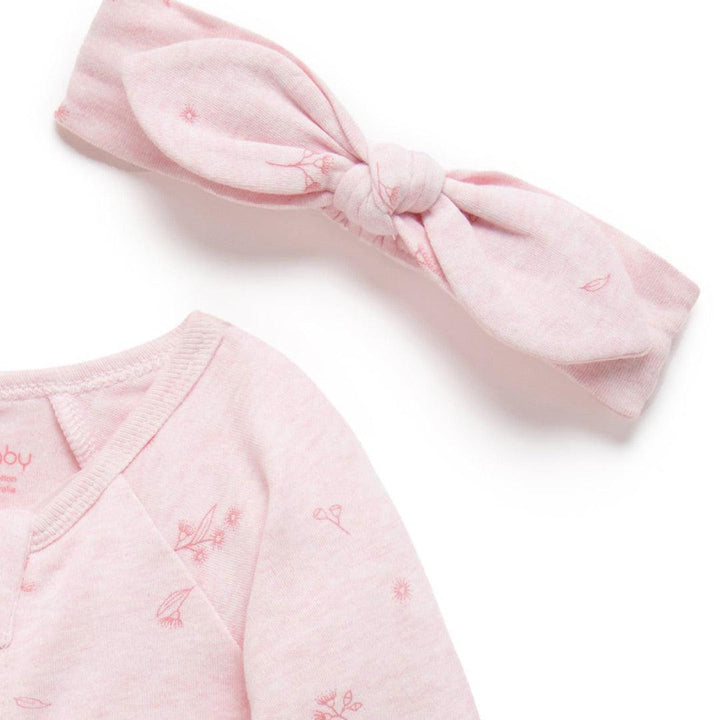 Purebaby Zip Sleepsuit & Headband Set - Pale Pink Blossom-Clothing Sets-Pale Pink Blossom-NB | Natural Baby Shower