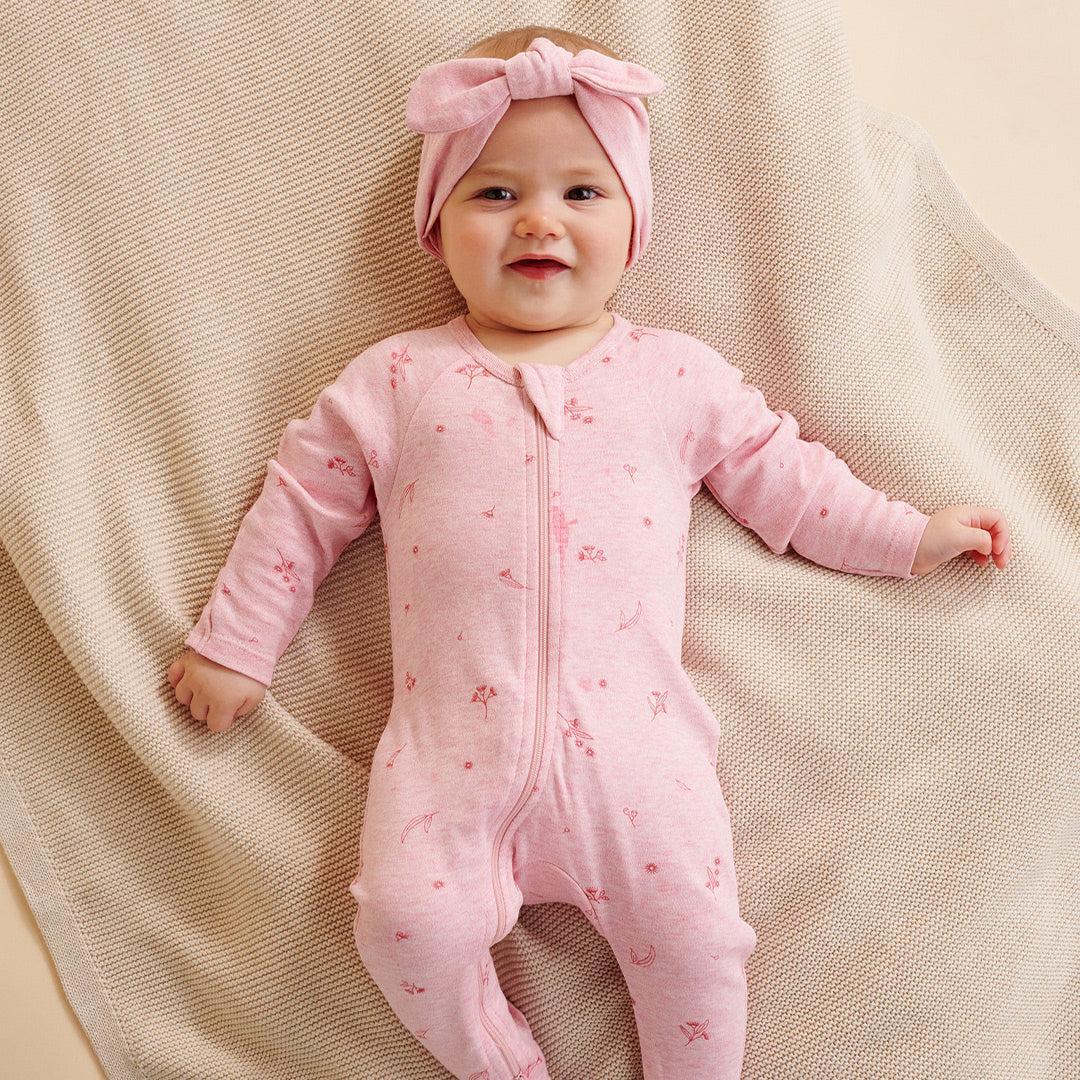 Purebaby Zip Sleepsuit & Headband Set - Pale Pink Blossom-Clothing Sets-Pale Pink Blossom-NB | Natural Baby Shower