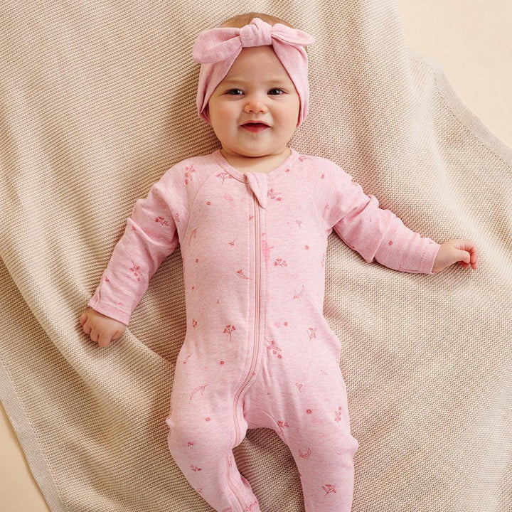 Purebaby Zip Sleepsuit & Headband Set - Pale Pink Blossom-Clothing Sets-Pale Pink Blossom-NB | Natural Baby Shower
