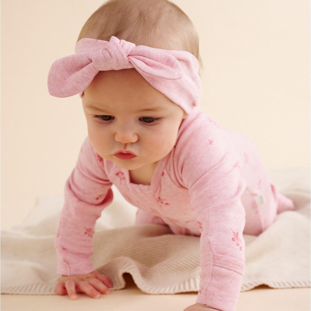 Purebaby Zip Sleepsuit & Headband Set - Pale Pink Blossom-Clothing Sets-Pale Pink Blossom-NB | Natural Baby Shower