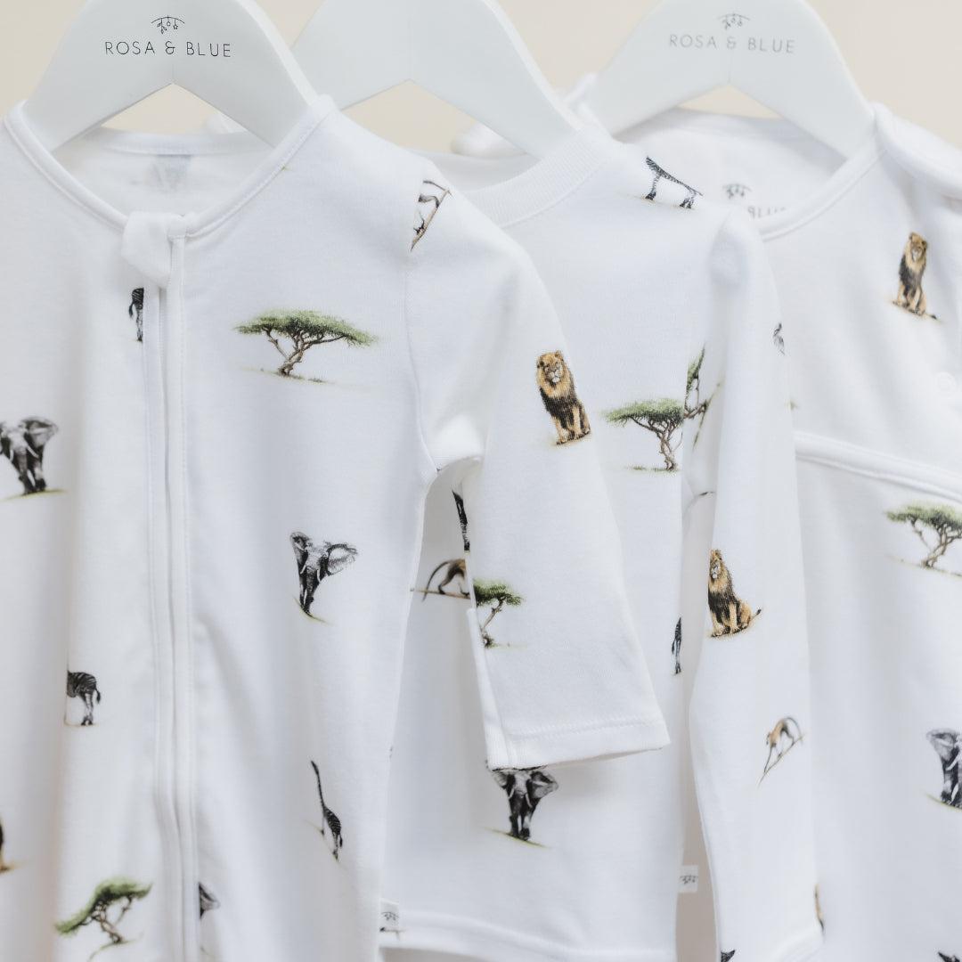 Rosa & Blue Sleepsuit - Safari-Sleepsuits-Safari-Newborn | Natural Baby Shower