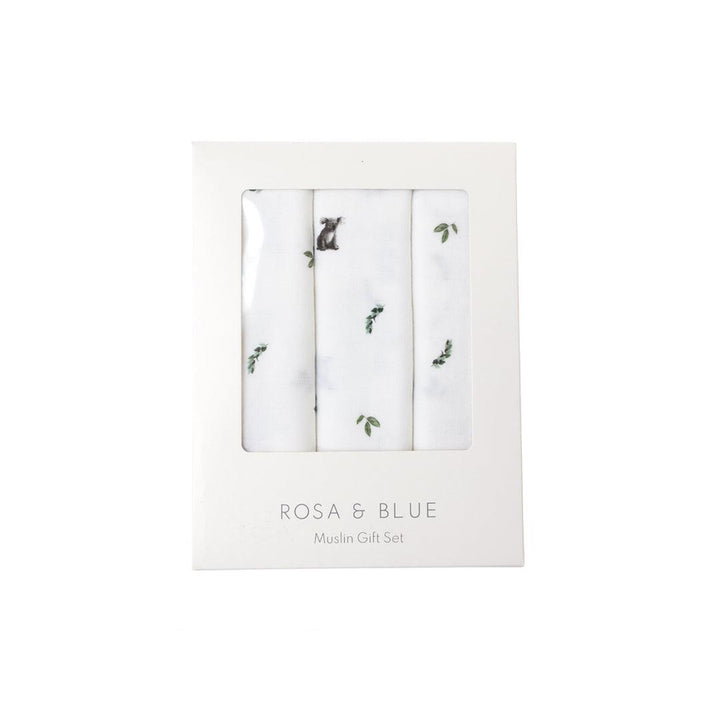 Rosa & Blue Muslin Squares - Koala - 3 Pack-Muslin Squares-Koala- | Natural Baby Shower