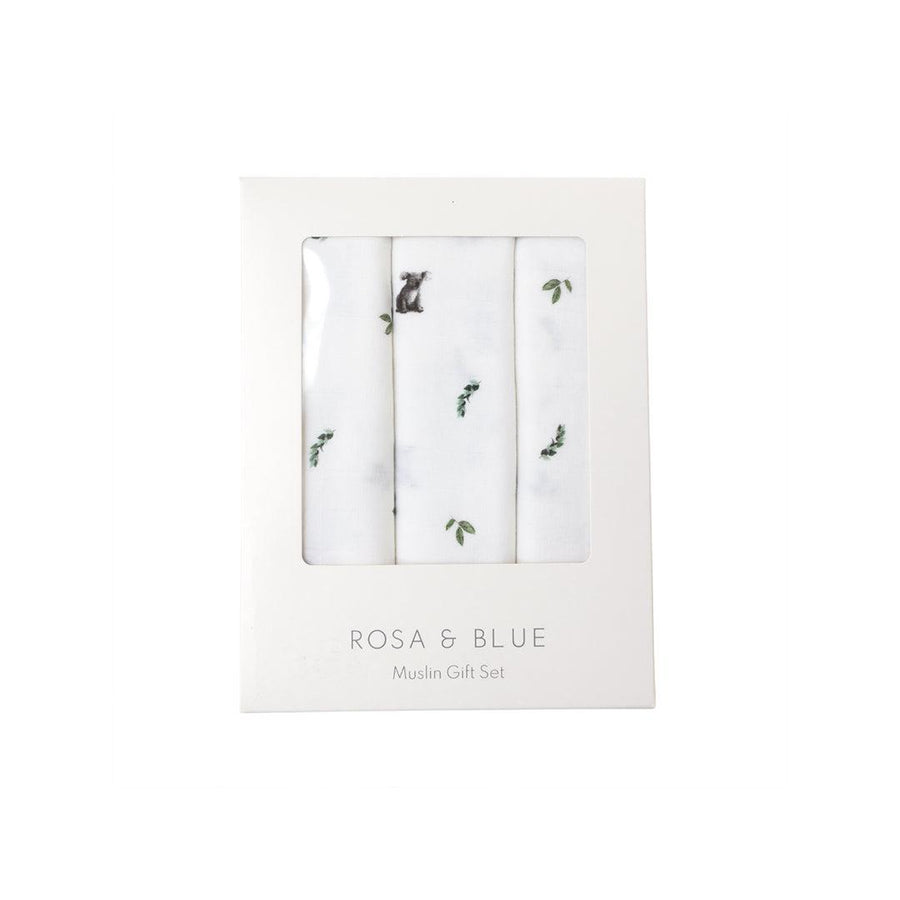Rosa & Blue Muslin Squares - Koala - 3 Pack-Muslin Squares-Koala- | Natural Baby Shower