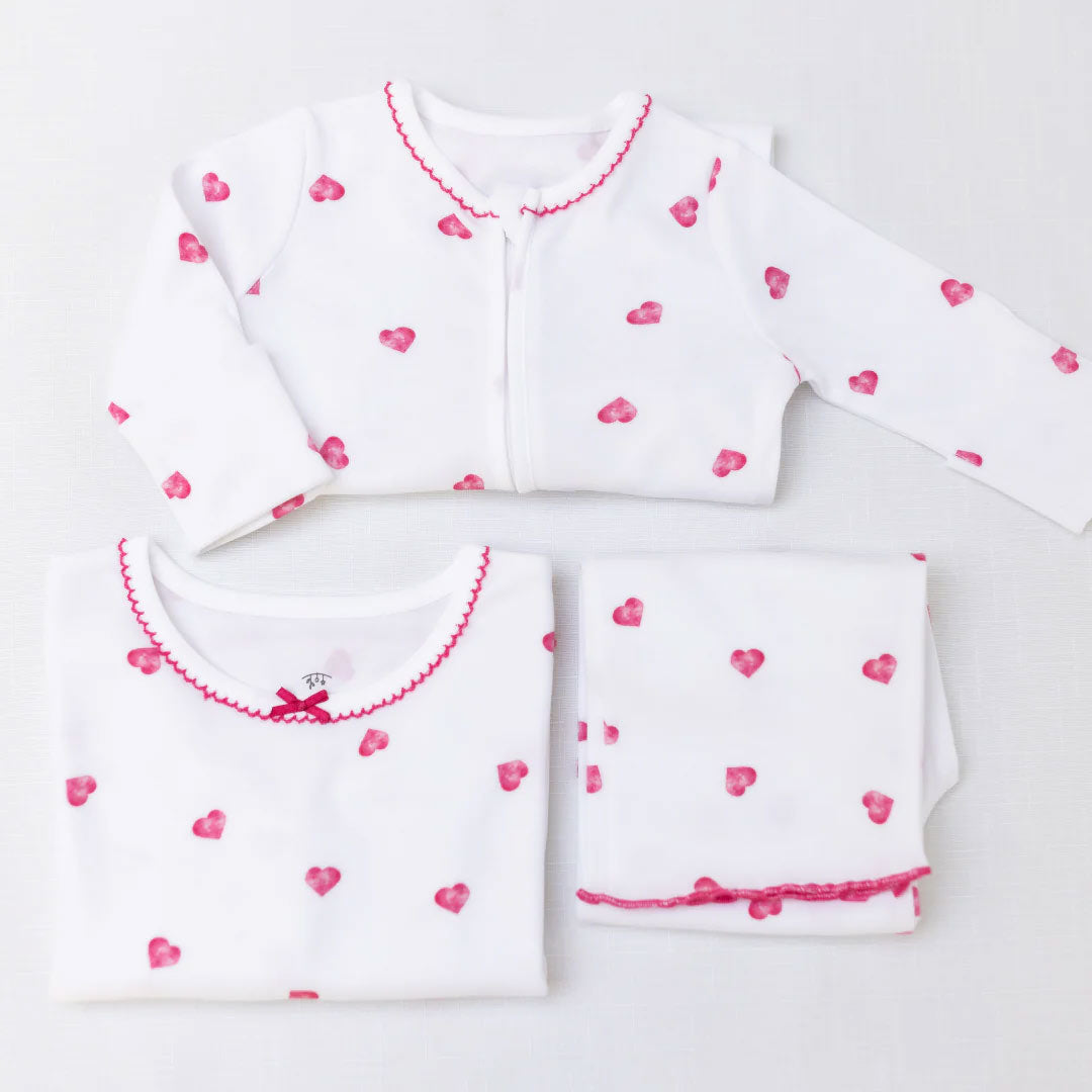 Rosa & Blue Sleepsuit Picot Edge - Pink Heart-Sleepsuits-Pink Heart-0-3m | Natural Baby Shower