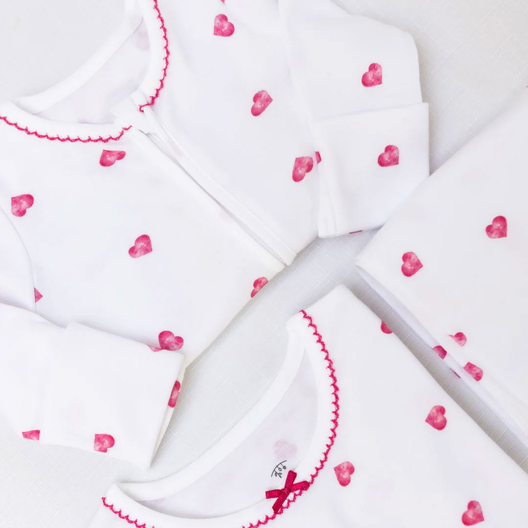 Rosa & Blue Sleepsuit Picot Edge - Pink Heart-Sleepsuits-Pink Heart-0-3m | Natural Baby Shower