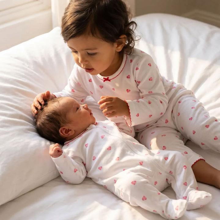 Rosa & Blue Sleepsuit Picot Edge - Pink Heart-Sleepsuits-Pink Heart-0-3m | Natural Baby Shower