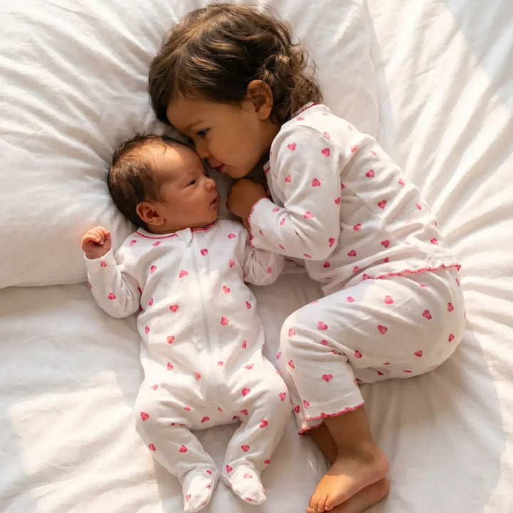 Rosa & Blue Sleepsuit Picot Edge - Pink Heart-Sleepsuits-Pink Heart-0-3m | Natural Baby Shower