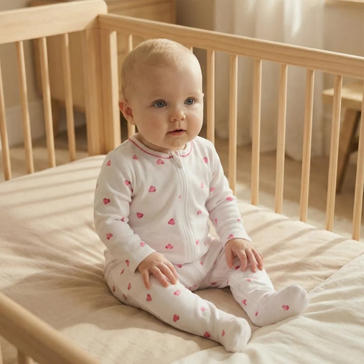 Rosa & Blue Sleepsuit Picot Edge - Pink Heart-Sleepsuits-Pink Heart-0-3m | Natural Baby Shower