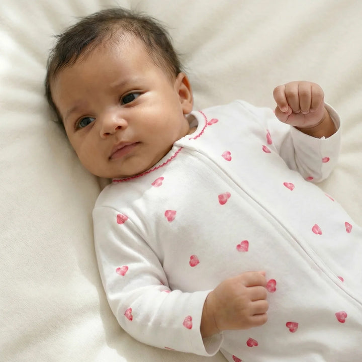 Rosa & Blue Sleepsuit Picot Edge - Pink Heart-Sleepsuits-Pink Heart-0-3m | Natural Baby Shower